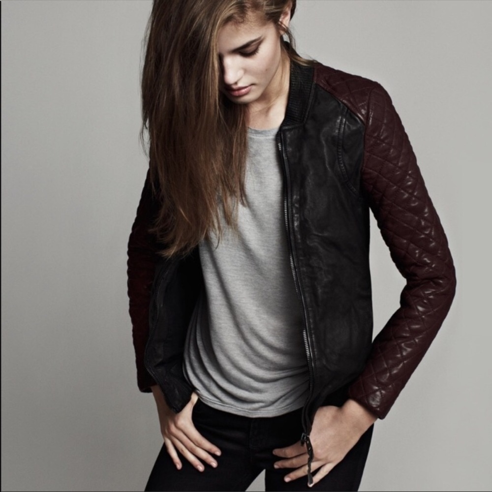 All Saints Rixey Italian Leather Bomber Jacket